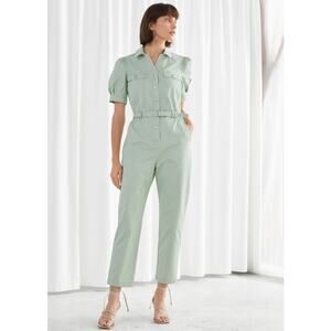 & Other Stories Organic Cotton Twill Jumpsuit Seafoam Green Light Mint Utility,2